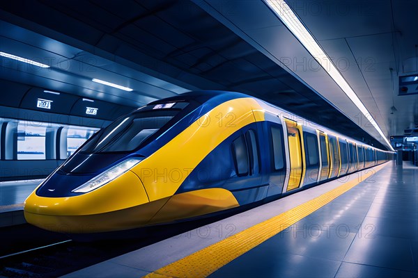 Modern train in tunnel, underground station, AI generated