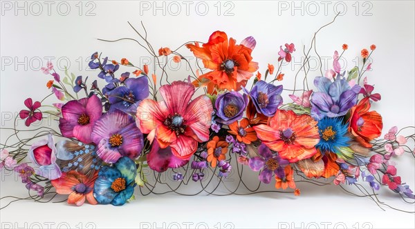Handcrafted flower arrangement with bold and vibrant colors, ai generated, AI generated