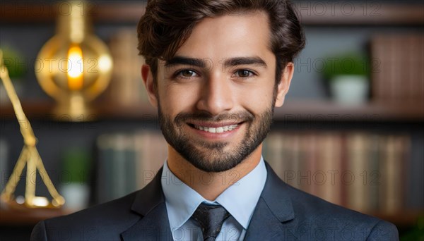 AI generated, An attractive lawyer in his office, 30, 35, years, bearded man