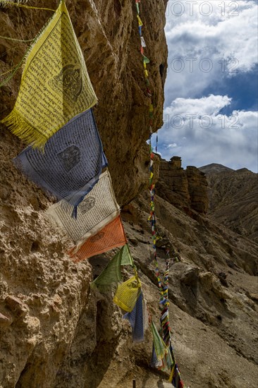 Tibetan praying flags, Garphu, Kingdom of Mustang, Nepal, Asia