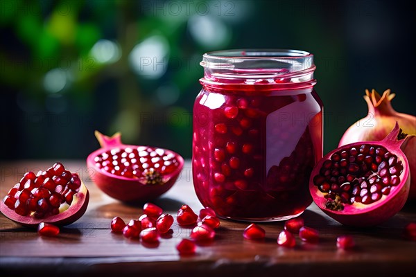 Pomegranate and beet smoothie in a glass jar, AI generated