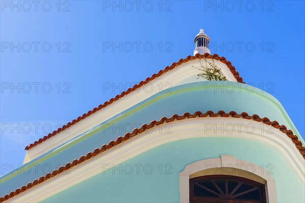House with pastel-coloured roof gable, old building, architecture, lovely, pastel, with, plaster wall, clay plaster, craft, traditional, tradition, building, real estate, design, architecture, green, facade, Mediterranean, colour scheme, decoration, living, old town, old building, city trip, Silves, Algarve, Southern Europe, Portugal, Europe