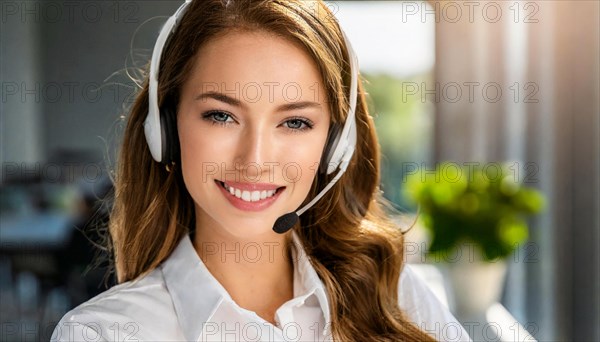 AI generated, An attractive woman works as a call centre agent