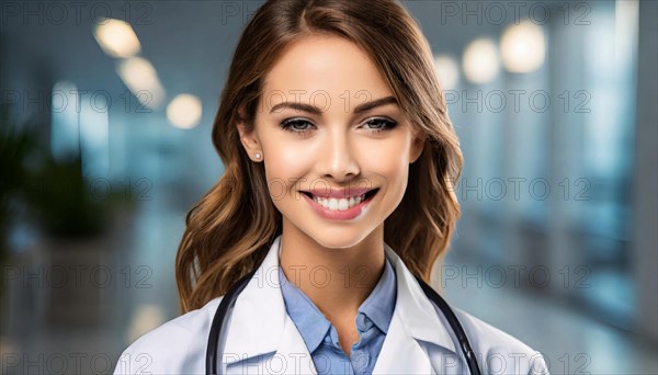 KI generated, An attractive female doctor in hospital, Portrait, 30, 35, years