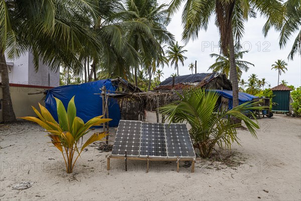 Solar panel on Tinnakara island, Lakshadweep archipelago, Union territory of India