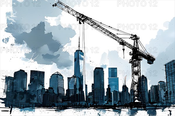 Lineart picture construction crane, AI generated