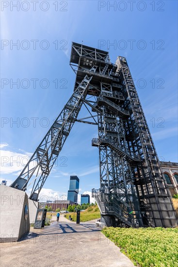 View of tower shaft Warszawa II and Silesian museum, Katowice, Poland, Europe