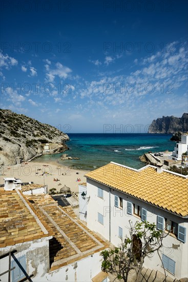 Cala de Sant Vicenc beach and Cape Formentor, Pollenca, Serra de Tramuntana, Majorca, Balearic Islands, Spain, Europe