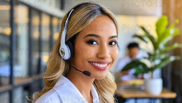 AI generated, An attractive woman works as a call centre agent