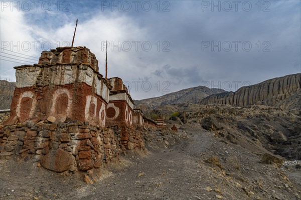 Colourful Stupas in the remote Tetang village, Kingdom of Mustang, Nepal, Asia