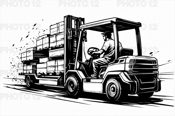 Lineart picture forklift, AI generated