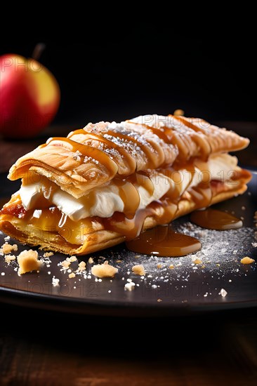 Apple strudel delicate layers of pastry intertwined with spiced apple, AI generated