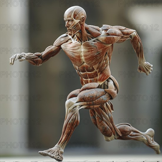 Anatomical model in sprint with focus on muscular activity and movement dynamics, AI generated, AI generated, AI generated