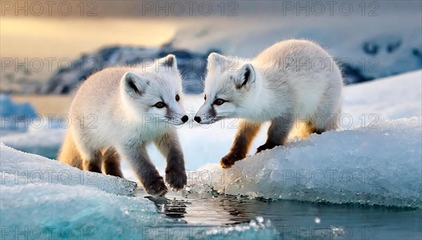 KI generated, Two young arctic foxes (Vulpes lagopus)