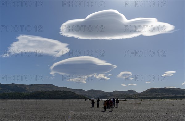 Shore area and cloud formation, Lago Grey, Torres del Paine National Park, Parque Nacional Torres del Paine, Cordillera del Paine, Towers of the Blue Sky, Region de Magallanes y de la Antartica Chilena, Ultima Esperanza Province, UNESCO Biosphere Reserve, Patagonia, End of the World, Chile, South America