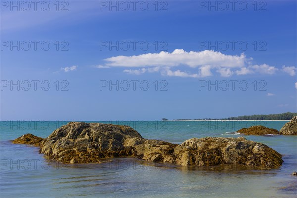 Rocky beach landscape at Silent beach in Khao lak, beach, stone beach, panorama, beach panorama, stony, rocks, beach holiday, holiday, travel, tourism, sea, seascape, coastal landscape, landscape, rocky, stony, ocean, beach holiday, water, salt water, nature, lonely, empty, nobody, dream beach, beautiful, weather, climate, sunny, sun, paradise, beach paradise, Thailand, Asia