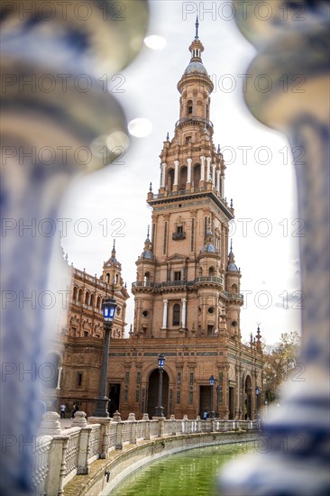 Renaissance tower in Plaza de Espana, Seville, Andalusia, Spain, Europe