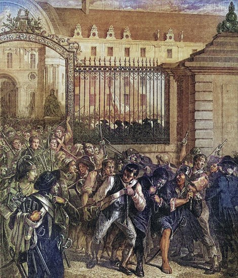 Seizure of arms from the Invalides, 14 July 1789, France, Historical, digitally restored reproduction from a 19th century original, Record date not stated, Europe