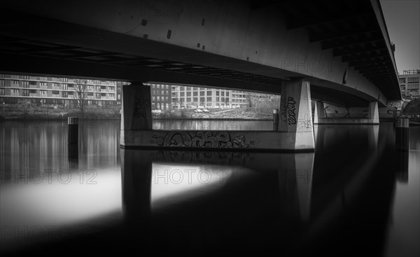 Long exposure, Nordhafenbruecke from below, Nordhafen, Berlin, Germany, Europe