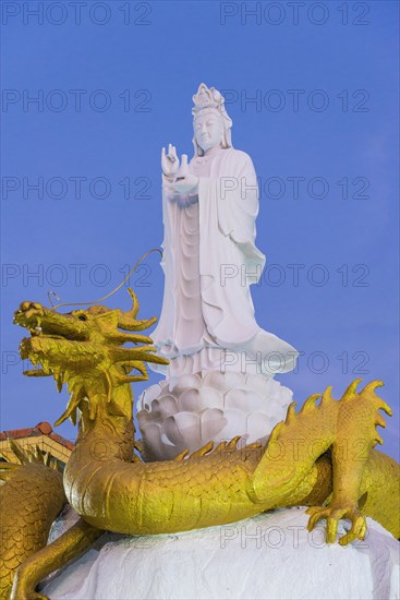 Buddhist temple, evening light, religion, Buddhism, world religion, statue, sculpture, worship, God, icon, faith, believe, culture, history, cultural history, cult, church, dragon, dragon figure, travel, holiday, tourism, Kao Lak, Thailand, Asia