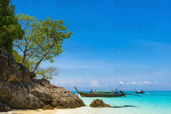 Bamboo Island, boat, wooden boat, longtail boat, bay, sea bay, sea, ocean, Andaman Sea, tropics, tropical, island, rock, rock, water, beach, beach holiday, Caribbean, environment, clear, clean, peaceful, picturesque, stone, sea level, climate, fishing boat, travel, tourism, natural landscape, paradisiacal, beach holiday, sun, sunny, holiday, dream trip, holiday paradise, flora, paradise, coastal landscape, nature, idyllic, turquoise, Siam, exotic, travel photo, beach landscape, sandy beach, Thailand, Asia