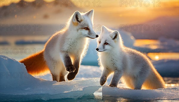 KI generated, Two young arctic foxes (Vulpes lagopus)