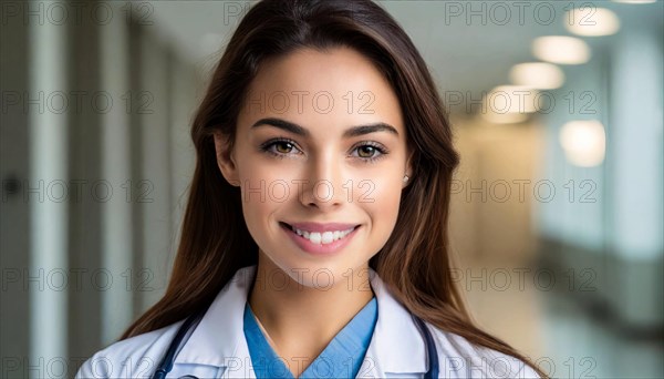 KI generated, An attractive female doctor in hospital, Portrait, 30, 35, years