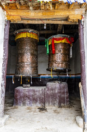 Praying wheels, in Lo-Manthang village, Kingdom of Mustang, Nepal, Asia