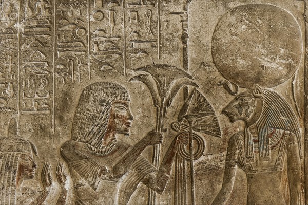 Hieroglyphs on a plate as a relief, message, drawing, Egyptian, kingdom, antiquity, world history, history, tradition, culture, cultural history, stone, sign, language, sculpture, tomb, Cairo, Egypt, Africa