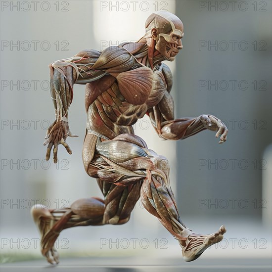 Anatomical representation of a running person with a focus on the leg muscles, AI generated, AI generated, AI generated