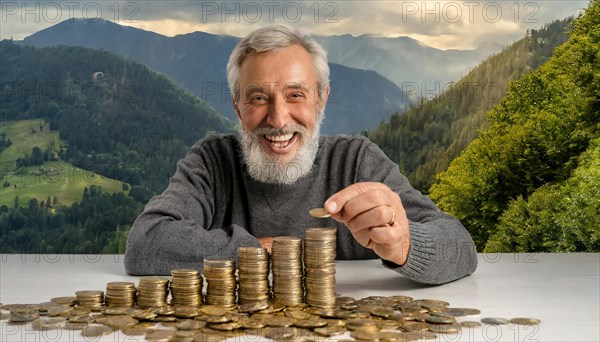 AI generated, A pensioner is happy about his nest egg savings