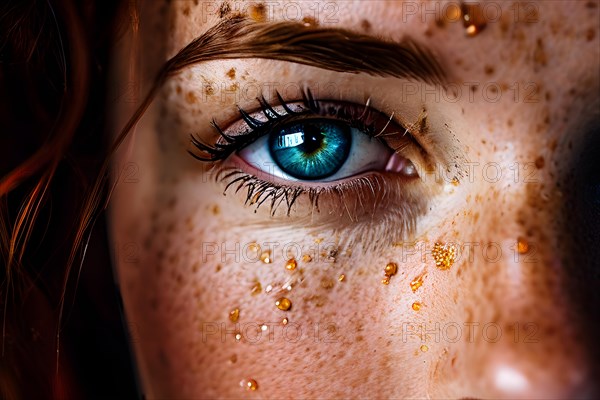 A close up of a persons freckled face, AI generated