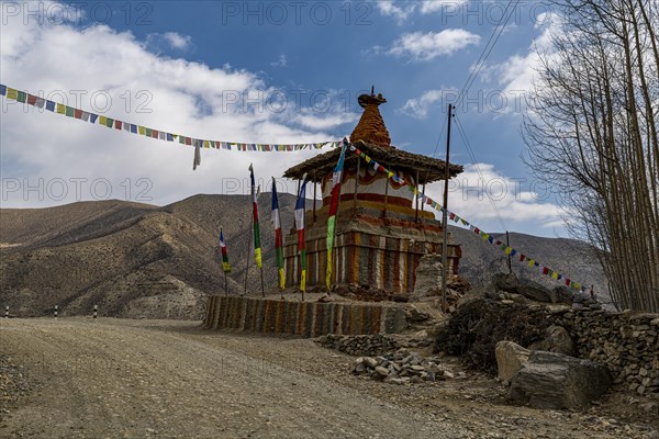 Colourfully painted Buddhist stupa, Kingdom of Mustang, Nepal, Asia