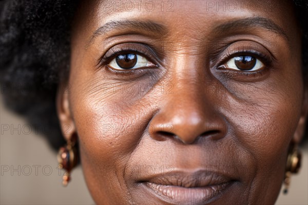 Portrait of middle-aged or elderly black african american woman with wrinkles. KI generiert, generiert AI generated
