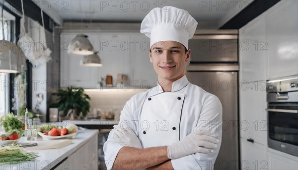 AI generated, Portrait, An attractive chef in the kitchen of a hotel