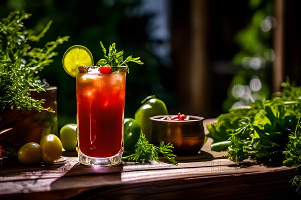 Bloody mary boasting a spicy profile accented with celery and olives, AI generated