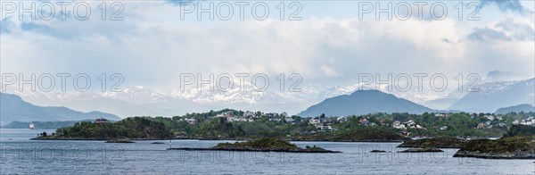 Panorama of Fjord and Mountains from ALESUND, Geirangerfjord, Norway, Europe
