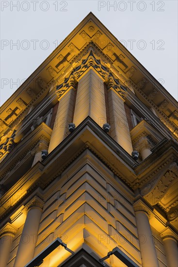 Antique facade, old building, illuminated, mood, building, architecture, architectural style, property, capital, Budapest, Hungary, Europe
