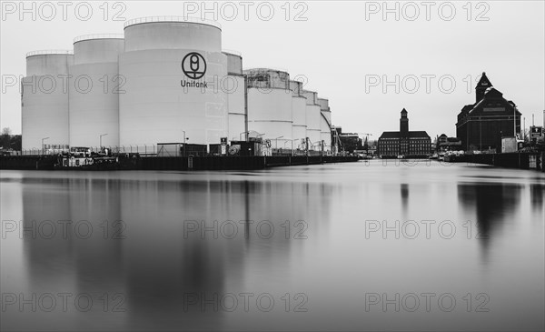 Long-term exposure, tank farm of the company Unitank at Westhafen, Berlin, Germany, Europe