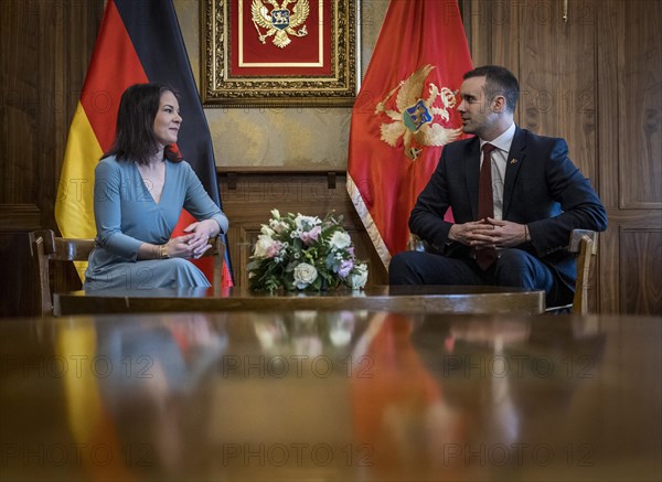 Annalena Baerbock (Alliance 90/The Greens), Federal Foreign Minister, photographed during her visit to Montenegro. Here she meets the Prime Minister Milojko Spajic in Villa Gorica. 'Photographed on behalf of the Federal Foreign Office'