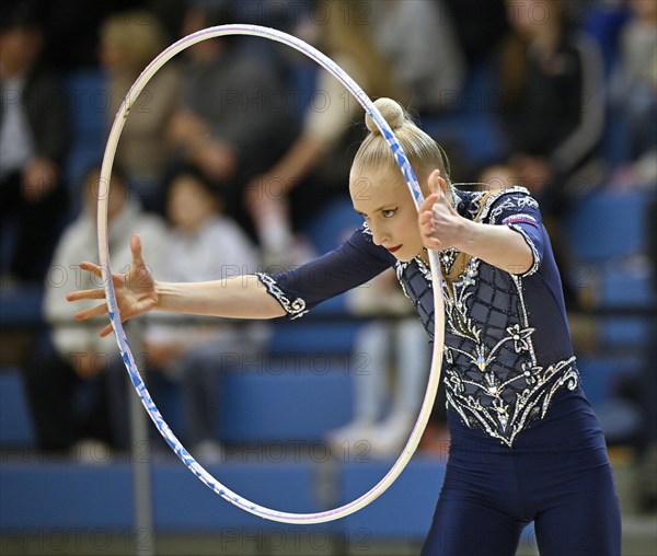 Xenia Benkovitsova (SVK), action, hoops, rhythmic gymnastics, RSG, Schmiden International 2024, Fellbach, Baden-Wuerttemberg, Germany, Europe