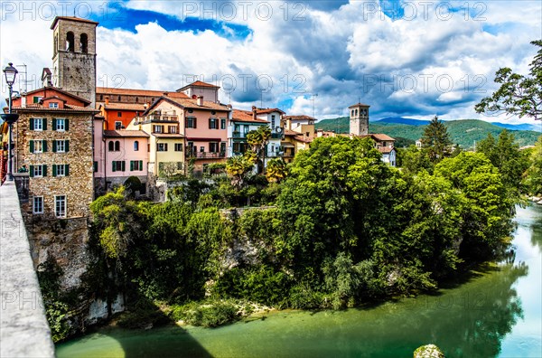 Ponte del Diavolo from the 15th century leads over the Natisone river into the historic centre, Devil's Bridge, Cividale del Friuli, city with historical treasures, UNESCO World Heritage Site, Friuli, Italy, Cividale del Friuli, Friuli, Italy, Europe