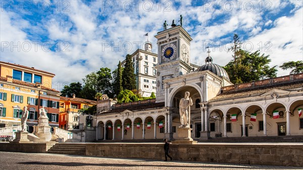 Clock tower of the Loggia di San Giovanni in Piazza della Liberta, Udine, most important historical city of Friuli, Italy, Udine, Friuli, Italy, Europe