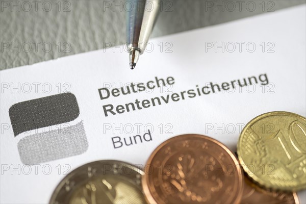 German pension insurance, document, biros, coins, euro