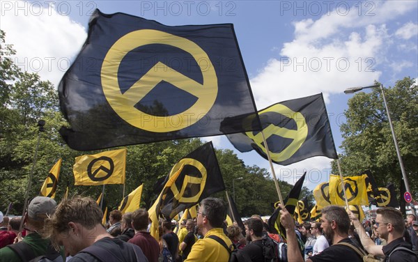 Demonstration by the Identitarian Movement. Several hundred supporters of the Identitarian Movement demonstrated in Berlin under the slogan Future Europe - for the defence of our identity, culture and way of life . The right-wing group is being monitored by the Office for the Protection of the Constitution, 17.06.2017