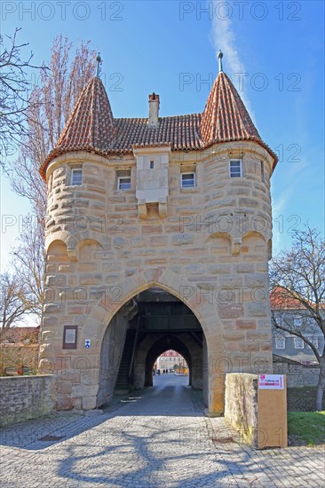 Historic Einersheim Gate, town gate, town fortification, town wall, gatehouse, Iphofen, Lower Franconia, Franconia, Bavaria, Germany, Europe