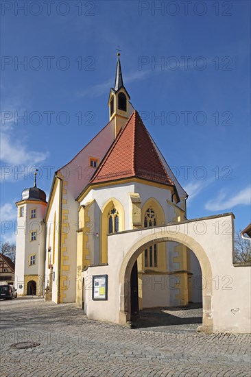 Church of St John the Baptist, landmark, archway, Iphofen, Lower Franconia, Franconia, Bavaria, Germany, Europe