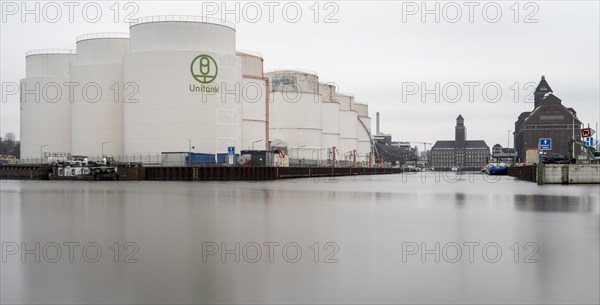 Long-term exposure, tank farm of the company Unitank at Westhafen, Berlin, Germany, Europe