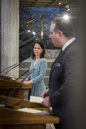 Annalena Baerbock (Alliance 90/The Greens), Federal Foreign Minister, photographed during her visit to Montenegro. Here a press conference with Foreign Minister Filip Ivanovic in Villa Gorica. 'Photographed on behalf of the Federal Foreign Office'