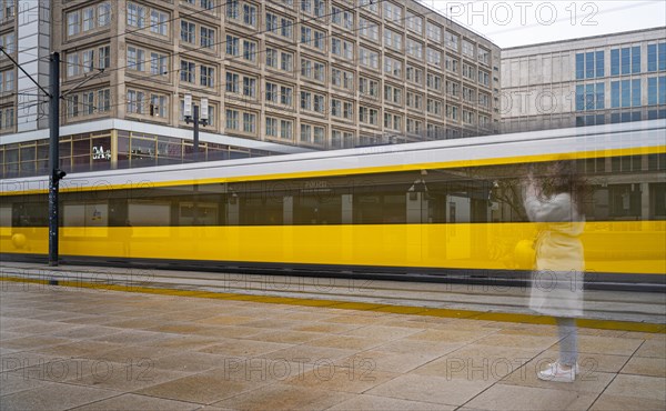 Long exposure, tram on Alexanderplatz, Berlin, Germany, Europe